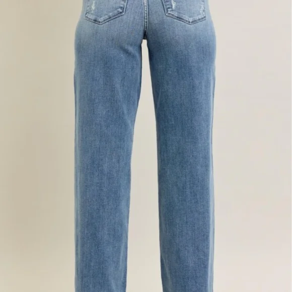 Size 5! NWTs, Judy Blue V-Front Straight Leg Baggy Fit, Raw Hem. - Picture 5 of 9